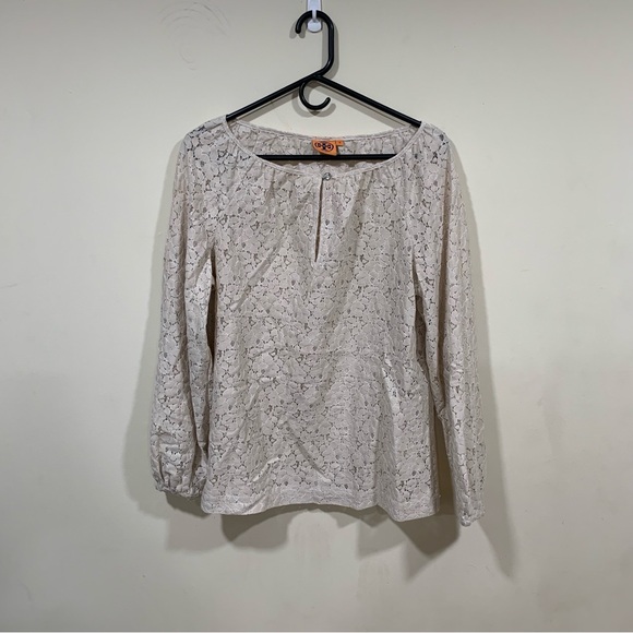 Tory Burch lace up blouse for women Tan long sleeve size 10 - Picture 1 of 6